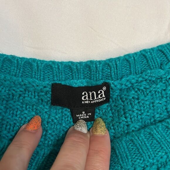 Soft Acrylic Turquoise Vintage Scoop Neck Pullover Preppy Woven Sweater - Picture 3 of 6